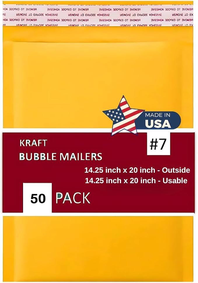 50 PC #7 14.25x20 Inches 50 Pack Inches Kraft Bubble Mailers Yellow Shipping Padded Envelopes Self Seal Waterproof Cushion Envelopes