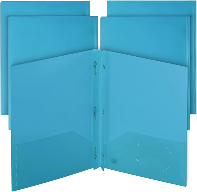 Mr. Pen- Plastic Folders with Pockets and Prongs, 5 Pack, Blue, Pocket Folders, Folders with Prongs, File Folders with Fasteners, 2 Pocket Folder, Folder with Pockets