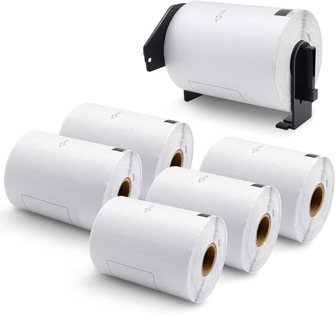 Label KINGDOM Replace for DK-1241 Die-Cut 4" x 6" Large Shipping Paper Label (102 mm x 151 mm) 200/ Roll DK Adress Labels for Brother QL-1100 (6 Roll + 1 Detachable Frame)