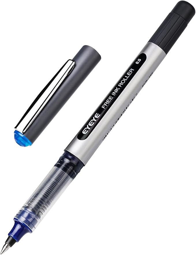 EYEYE 25 Pack 0.5mm Blue Rollerball Pens Extra Fine Point Quick Dry, Liquid Ink Pens Fine Point Smooth Writing Pen for Journaling, Note Taking, Office, School Supplies