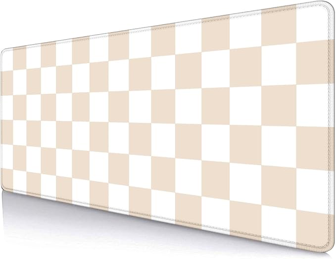 Beige Sand Checkered Desk Pad, Cute Aesthetic Retro Extra Large Mouse Pad for Kids Girls, Computer Mousepad Laptop Desk Mat, Writing Mat for Work Home, 31.5 X 11.8 in