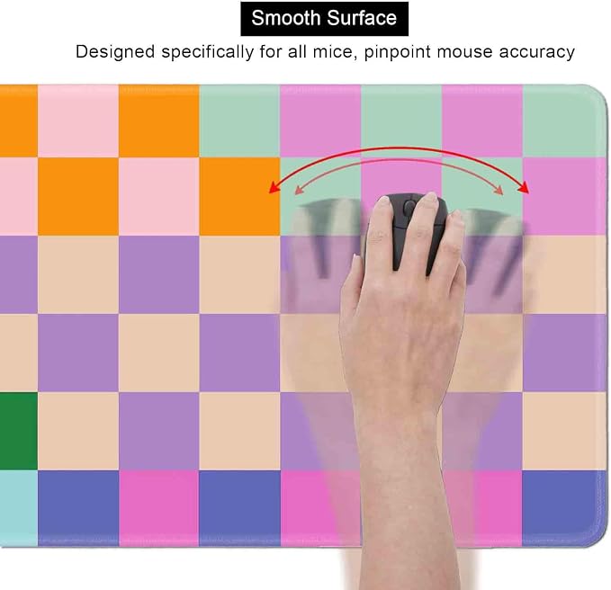 Colorful Checkered Desk Mats, Retro Purple Pink Blue Green Large Desk Pad, Aesthetic Desktop Mat, Writing Mat, Non-Slip Rubber Gaming Mouse Pad for Laptop Computer Office, 31.5 X 11.8 in