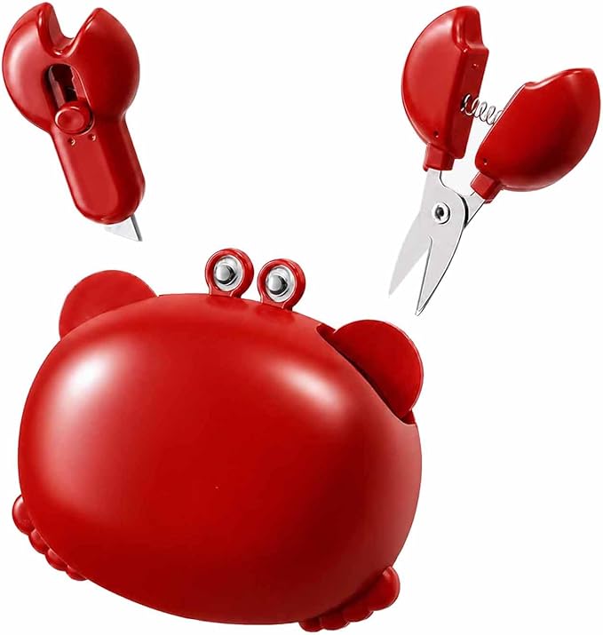 Crab Fridge Magnet 4-in-1 Bottle Opener, Box Cutter & Scissors | Compact Plastic and Stainless Steel Multi Tool for Opening Packages, Cutting Paper, Kitchen, Office, Dorm and Travel
