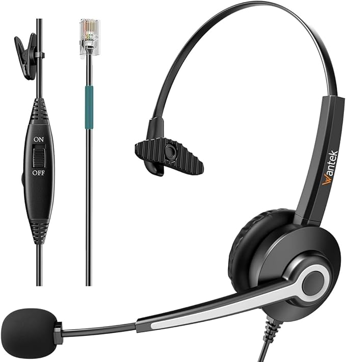 Phone Headsets for Office Phones, Corded Telephone Headset Mono w/Noise Canceling Mic - Headset for Phones Landline Office Compatible with Polycom Plantronics Nortel Toshiba Mitel ShoreTel