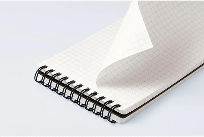 Maruman Mnemosyne Spiral Notebook, Horizontal 3.94"x7.09", 5mm Grid | Professional Black Cover, 160 Graph Pages, Twin-Wire Bound To Lay Flat, Perforated Paper, For School & Office, Made in Japan