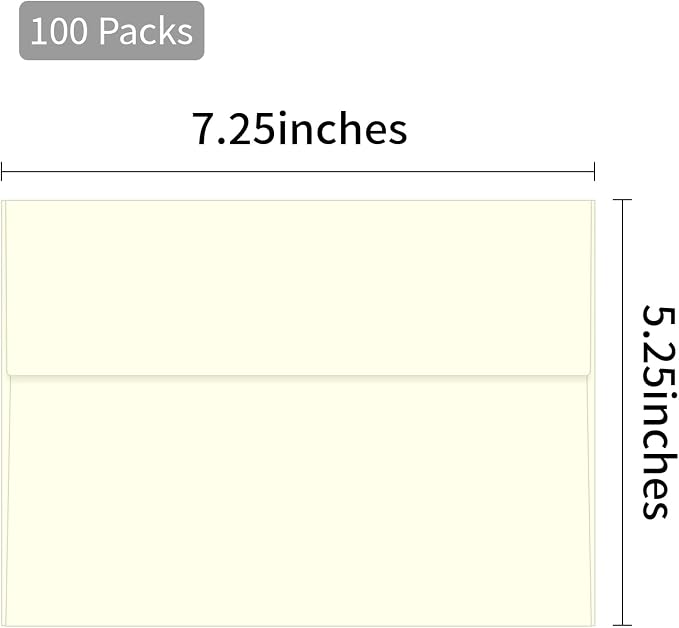 100 Packs Cream 5x7 Envelopes, A7 Envelopes for Invitations | Self seal, Ideal for weddings/graduations/baby showers/ birthdays, 120g thick paper 5.28x7.13.