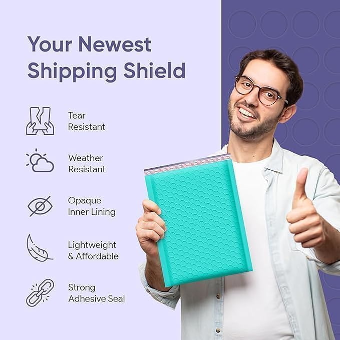 Teal Small Bubble Mailers 4x8 Inch #000 | Thick Padded Poly Mailer Envelopes | Mailing Trading card sports Card Bubble Envelopes | Water & Tear Resistant | 1000 Pack Bulk