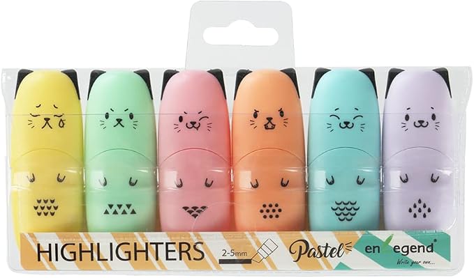enlegend 6 pieces Cat Shape Cute Mini Highlighter Pen Pastel Color Chisel Tip Kawaii Kids Stocking Stuffers Gift Highlighter Marker