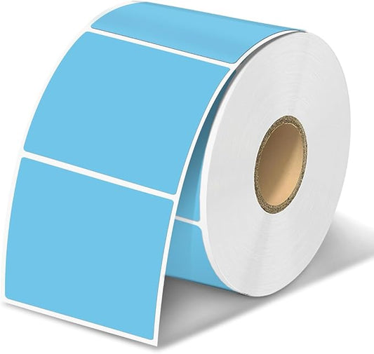 Square Thermal Label Stickers, 2"x2" (50.8mm x 50.8mm) Compatible with Multiple Thermal Printers Self-Adhesive Square Direct Strong Adhesive Thermal Labels, Blue, 500 Sheets/Roll