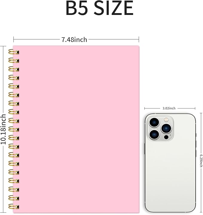 Lined Spiral Notebook B5 Pink Hardcover Notebooks for Work -7.48" X 10.18" 4 Pack 7MM College Ruled,160 Pages 100GSM Thick Paper for Note Taking School Office Supplies