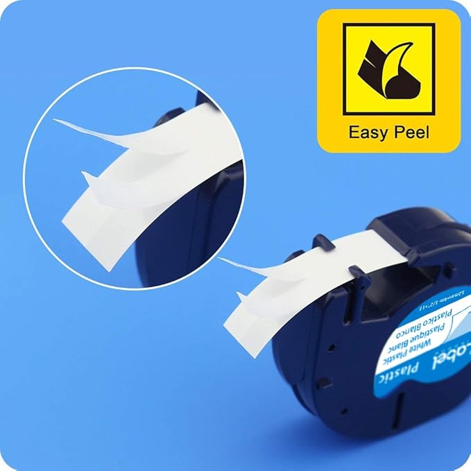 Label KINGDOM Replace for DYMO LetraTag Refills 91331 White Plastic Compatible for Dymno Letra Tag Plus LT100H LT100T, 1/2" x 13'(12mm x 4m) Black Print on White, 4 Pack