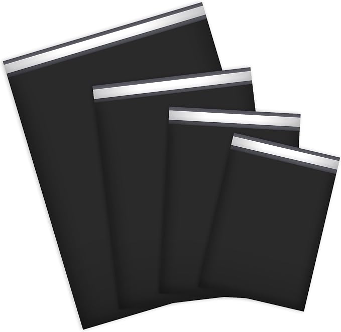 UCGOU 100 Pack Not Padded Black Poly Mailers Variety Pack, 10x13 Inch & 12x15.5 Inch & 14.5x19 Inch &19x24 Inch Mailing Bags, Self-sealing Adhesive Mailers Assorted Sizes for Small Business