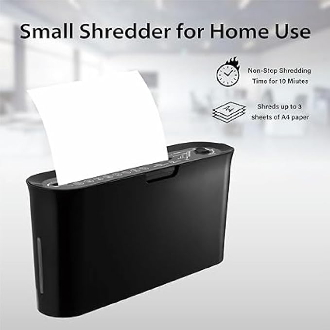 Paper Shredder for Home Office, Black Compact Design, 2 Sheet Crosscut Paper, 10 Mins Running Time B08BK