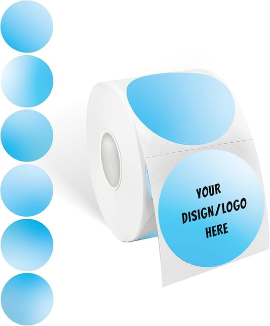 2 Inch Blue Round Thermal Sticker Labels, Self-Adhesive Circle Direct Thermal Labels, Multi-Purpose Roll Sticker Labels for DIY Logo Design, QR Code, Name Tag（ 600 Labels，1 Roll）