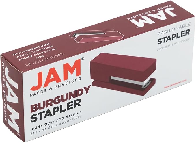 JAM PAPER Modern Desk Stapler - Burgundy - Sold Individually