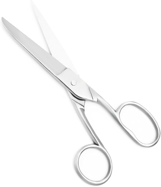 Silver Office Scissors, Heavy Duty Sewing, Paper Cutting Shears, 7" | Tailor Fabric Sewing Paper Cutting Shears Stainless Steel Cutter Leather Art Craft Office Scissors