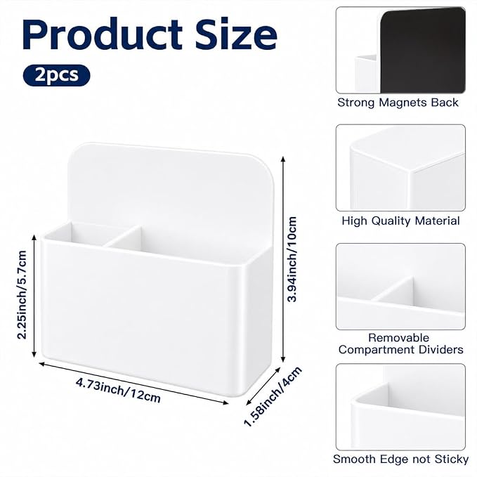 Magnetic Pencil Pen Holder, 2 PCS Dry Erase Marker Holder for Whiteboard, White Magnet Storage Pencil Cup Case Box Fridge Organizers Locker Accessories for Office School Classroom Teacher Must Haves