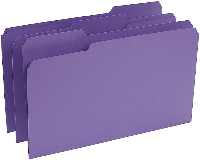 Staples File Folders, Legal Size, 1/3-Cut Tabs, Assorted, 100/Box | Heavy-duty paper stock for everyday legal-size document filing.
