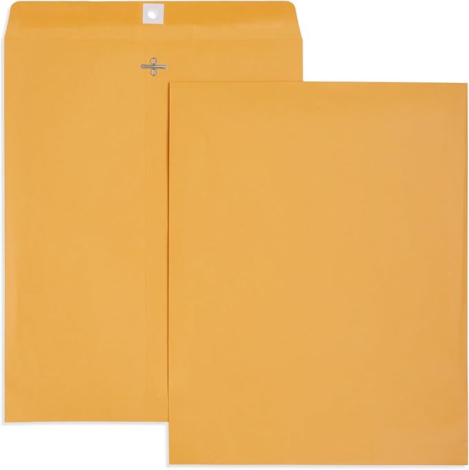 Blue Summit Supplies 100 11.5" x 14.5" Kraft Clasp Envelopes, Gummed Seal | Golden brown kraft, clasp and gummed, for mailing large documents, photos, blueprints, art