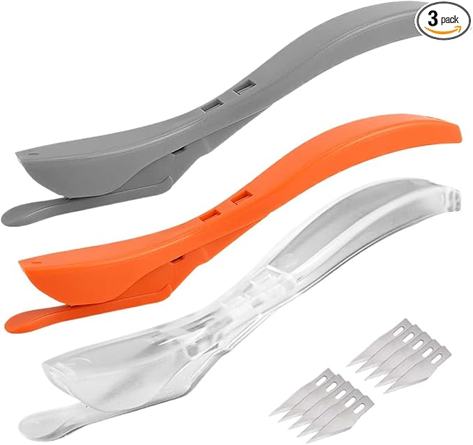 3PCS Wrapping Paper Cutter, Concealed Safety Sliding Cutter, Vinyl Gift Wrap Cutting Tool with Handle, Paper Cutter with Blades for Scrapbooking Christmas Wrap Roll Paper (Grey&White&Orange)