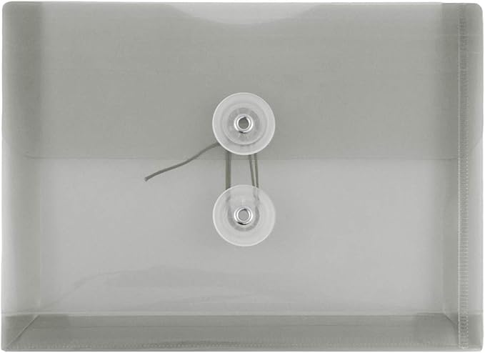 JAM PAPER Plastic Envelopes with Button & String Tie Closure - Index Size - 5 1/2 x 7 1/2 - Smoke Gray - 12/Pack