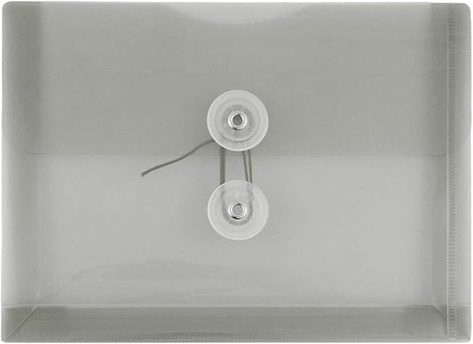 JAM PAPER Plastic Envelopes with Button & String Tie Closure - Index Size - 5 1/2 x 7 1/2 - Smoke Gray - 12/Pack
