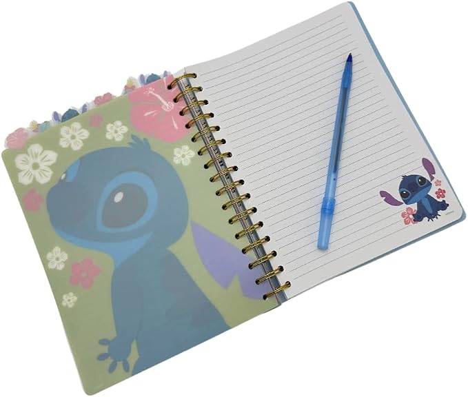Disney Stitch Tab Journal Notebook "Ohana" Spiral Bound, 144 Lined Pages, 8 x 7 inches, Blue