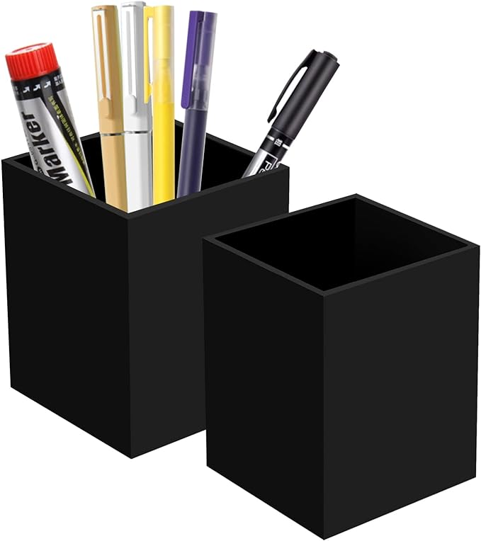 Ptaedex Acrylic Pen Holder Organizer, Black Pencil Holder for Desk, 2 Pack | Pen Holder for Desk, Pen Cup Holder, Makeup Brush Holder, Marker Organizer Office Supplies, Desk Decor for Office Home School