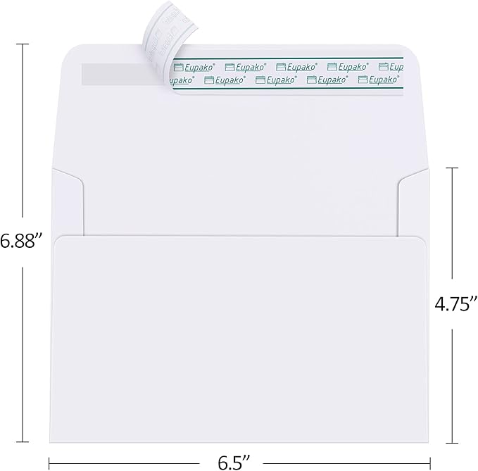Eupako A6 White Envelopes 4x6, 250 Pack Self Seal Envelopes for 4x6 Cards, Photos, Invitations, Wedding, Graduation, Baby Shower, RSVP, 6.5 x 4.75 Inches