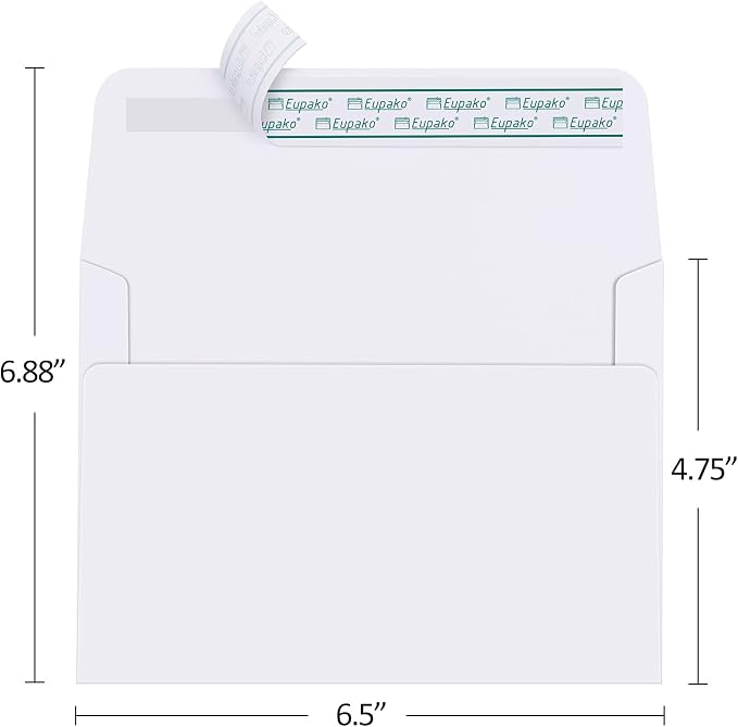 Eupako A6 White Envelopes 4x6, 250 Pack Self Seal Envelopes for 4x6 Cards, Photos, Invitations, Wedding, Graduation, Baby Shower, RSVP, 6.5 x 4.75 Inches