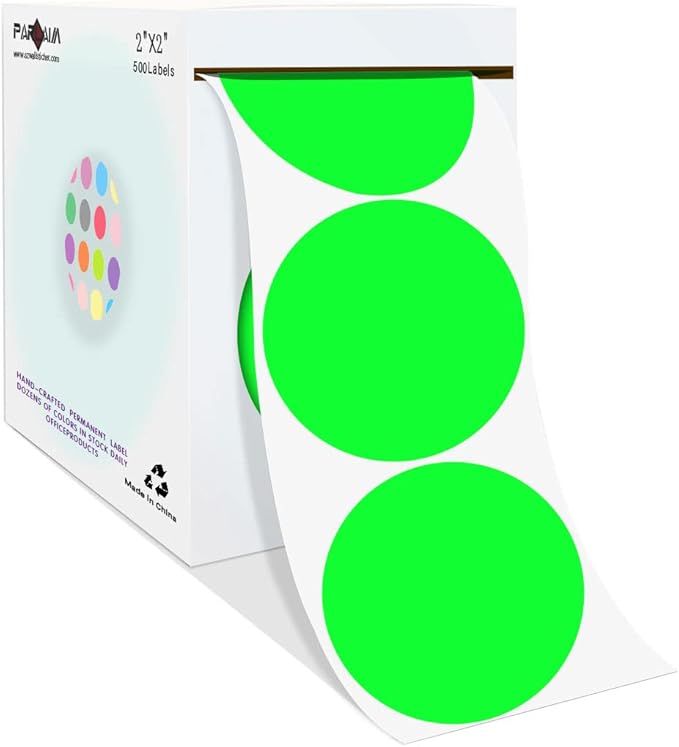 PARLAIM 2”Color Coding Labels Stickers,500PCS Round Circle Dot Stickers for Inventory Office Home Fluorescent Green