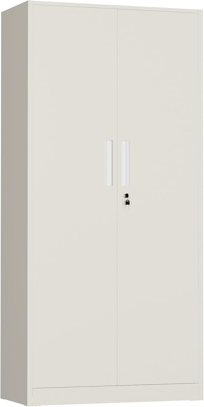 Metal Storage Cabinet, 72" H Lockable Steel Cabinets with Locking Doors, Storage Locker with Adjustable Shelves for Office, Home, Garage, Gym, School (Warm Grey)