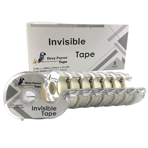 Greyparrot Office Tape Clear Refill Rolls + Dispenser(8 Pack),(3/4” X 1000in/pack). for Craft Jobs, Gift Wrapping, Office Work Glossy Finish, Refillable (8000 inch/Total(Matte)
