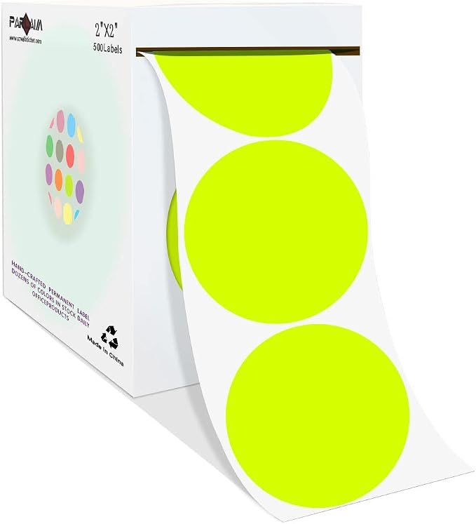 PARLAIM 2”Color Coding Labels Stickers,500PCS Round Adhesive Circle Dot Stickers for Inventory Fluorescent Yellow