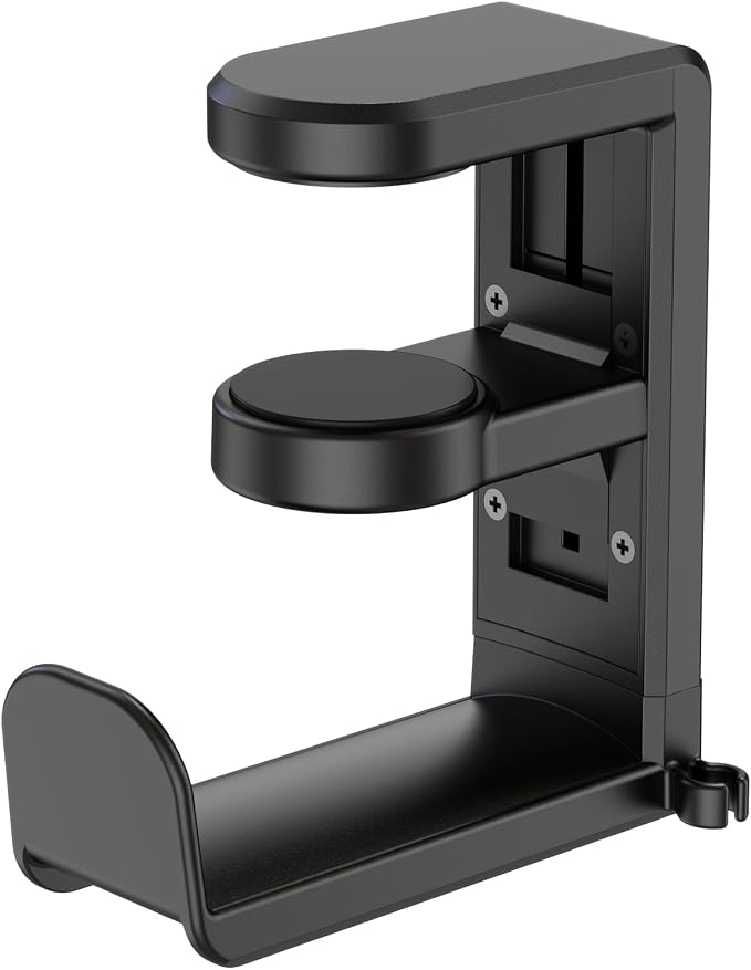 EURPMASK Rotating Headphone Stand,Adjustable Clamp-on Headset Holder Hanger | 360 Degree Swivel,Headset Hook Under Desk,No Residue,Cable Organizer,Soft Rubber Pads,Keep Headphones Secure&Desk Tidy,Black