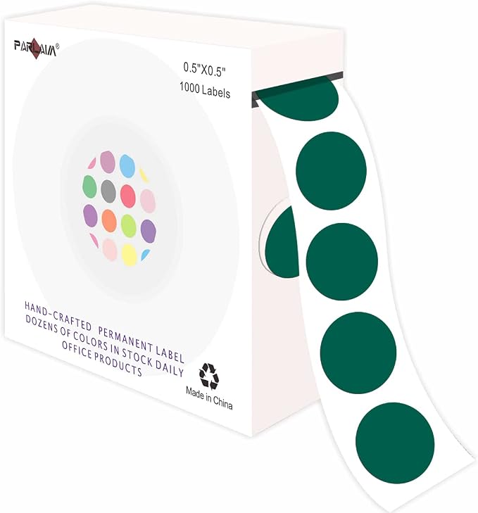 PARLAIM 1000PCS 1/2 Inch Round Color-Code Dot Stickers,Circle Colorful Coding Label Sticker for Home Office Classroom(Froest Green)