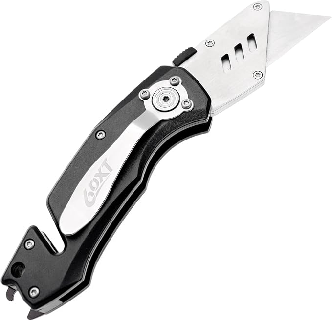 Utility Knife Folding Safety Lock Quick Change with 10 Extra SK5 Replacement Blade Lightweight Aluminum Handle & Pocket Clip Multi-Use Box Cutter Office Home Art Diy Great Gift Choice (Upg V. Black)