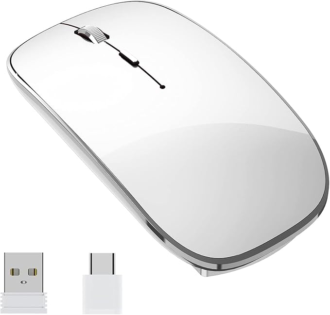 Wireless Mouse Chargeable Portable Silent USB-A and Type-C Dual Mode 3 Adjustable DPI for Laptop, PC (Q23S Black) (White)