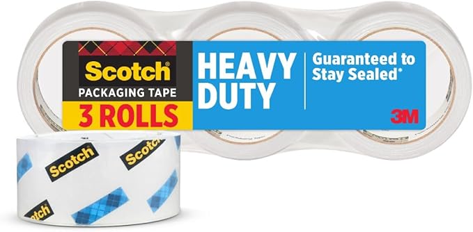 Scotch Heavy Duty Shipping Packing Tape, Clear, Holiday Shipping Supplies, 1.88 in. x 38.2 yd., 3 Rolls