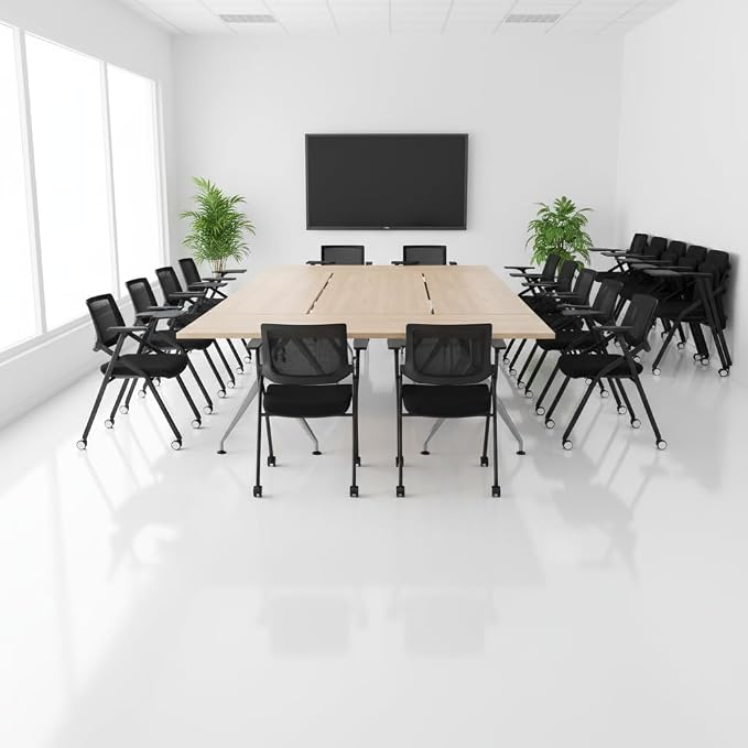 Folding Chair with Wheels and Paddle, Ergonomic Mesh Back and Arms for Office, Meetings, Conferences, Receptions, Training Rooms & Folding Office Chairs - Black 80 Pack
