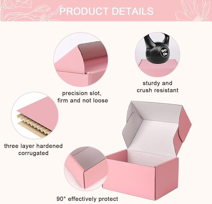 Shipping Boxes for Packaging, 9x6x4" Pink Corrugated Cardboard Boxes, 20 Packs Medium Mailing Boxes for Small Business