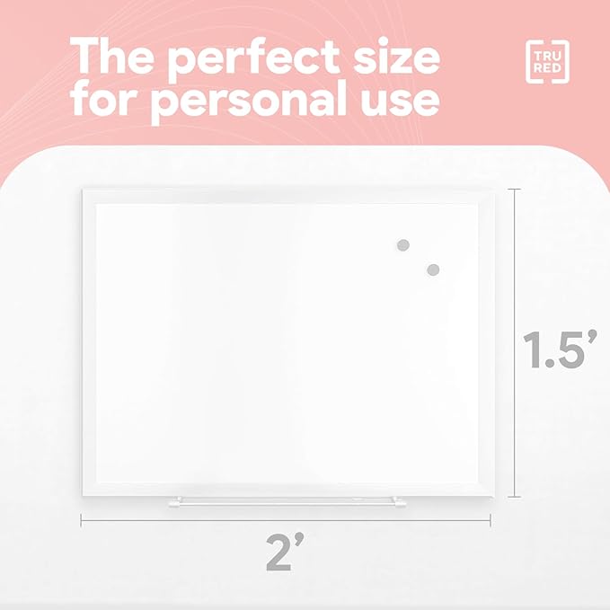 TRU RED Steel Magnetic Whiteboard | Dry Erase Board for Wall, White Board with Satin Frame, 2 ft x 1.5 ft