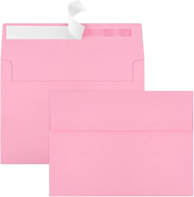 50 Packs 5x7 Envelopes, A7 5x7 Envelopes for Invitations, Printable Invitation Envelopes Self Seal for Weddings, Invitations, Photos, Greeting Cards, Mailing (Pink)