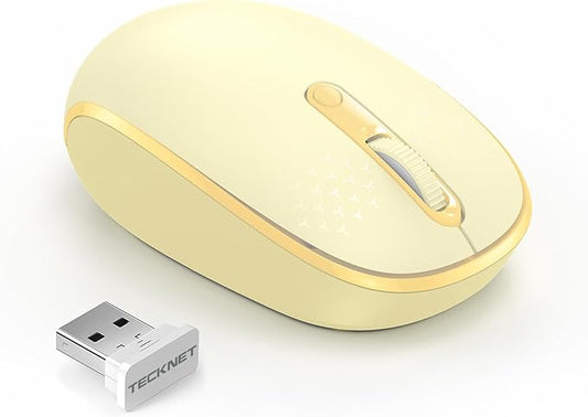 TECKNET Compact Ambidextrous Wireless Mouse for Laptop Yellow | 2.4G Quiet Computer Mouse with USB Receiver, 3 Adjustable DPI Portable Cordless Mice for Chromebook, Laptop, PC, Mac