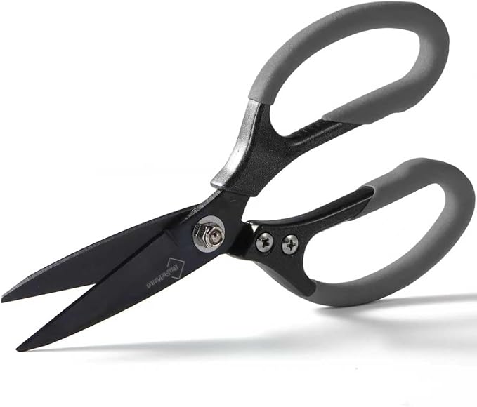 BoFuYuan Heavy Duty Scissors for Cutting Carpet Cardboard Leather Fabric | Stainless Steel Blades, Comfort Grip, Multipurpose Utility Sharp Shears for Kitchen Garden Office Craft Sewing, 8.5 Inch Grey