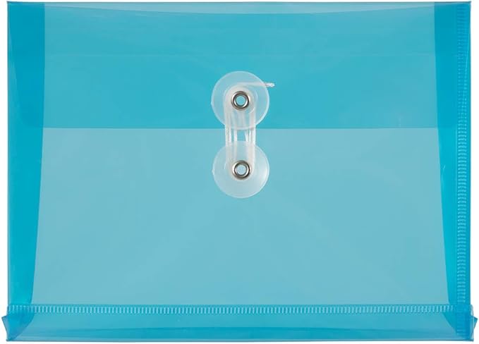 JAM PAPER Plastic Envelopes with Button & String Tie Closure - Index Size - 5 1/2 x 7 1/2 - Assorted Colors - 24/Pack