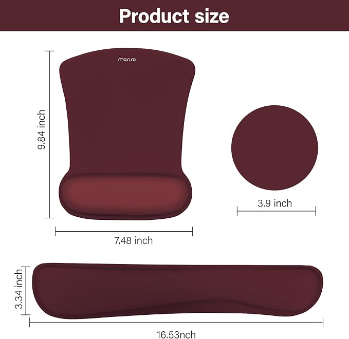 MOSISO Wrist Rest Support for Mouse Pad&Keyboard Set, Wine Red | Ergonomic Mousepad&Coaster Non-Slip Base Home/Office Pain Relief&Easy Typing Cushion with Neoprene Cloth&Raised Memory Foam