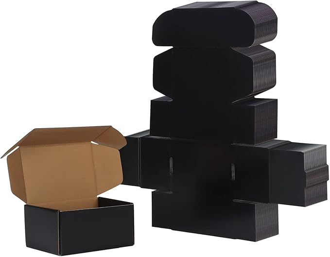 EXYGLO Shipping Cardboard Boxes for Small Business, Packing and Mailing, 6x4x3 - Pack of 25, Black
