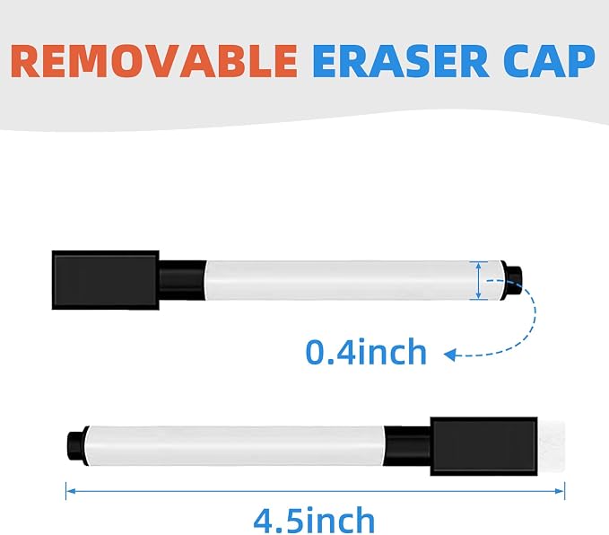 50 Pcs Magnetic Dry Erase Markers, Fine Point Tip, Black | Mini White Board Markers, with Eraser Cap, Bulk for Student, Office School Supplies