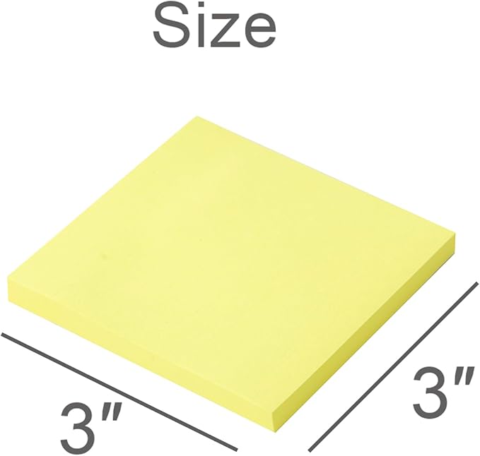 (12 Pads) Sticky Notes 3x3 in Yellow, Strong Adhesive, Clean Removal, Recyclable, Self-Stick Pads, Easy to Post for Home, Office, Notebook